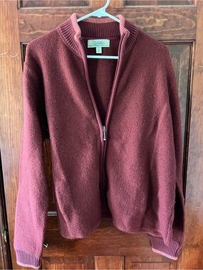 Cabela's Red Ribbed Wool Zip Cardigan